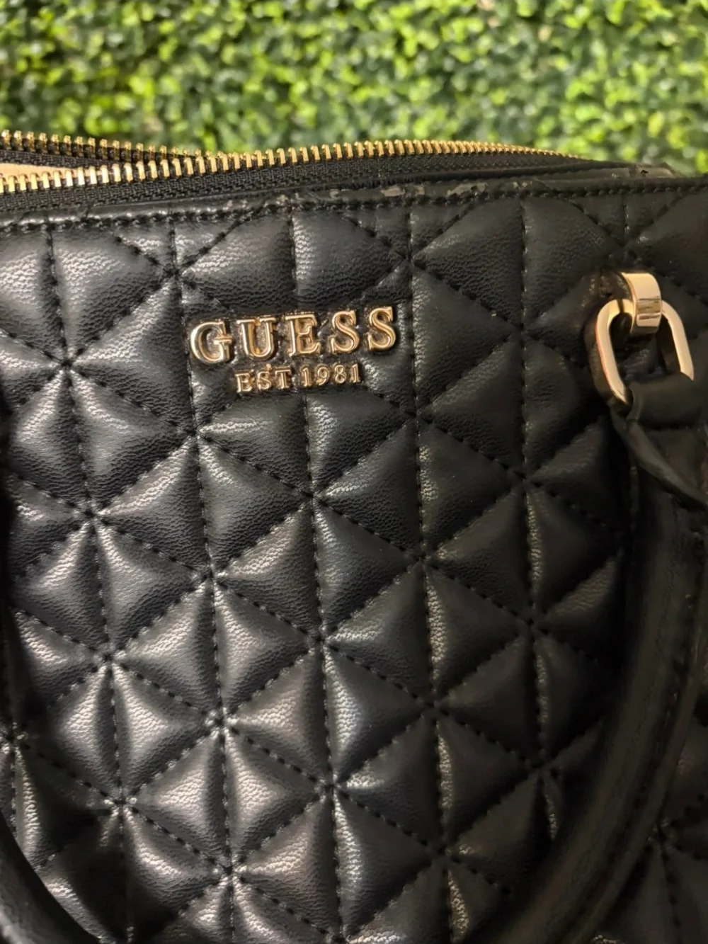 GUESS Quilted Black Satchel Handbag Crossbody Purse
